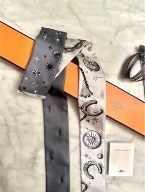 Hermes Twilly C'est La Fete Exceptionale Beaded Embroidered Twilly   $1800